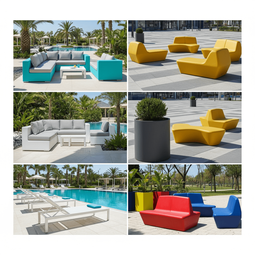 Polyester oturma grupları – eğlence tesisleri dış mekân uygulaması